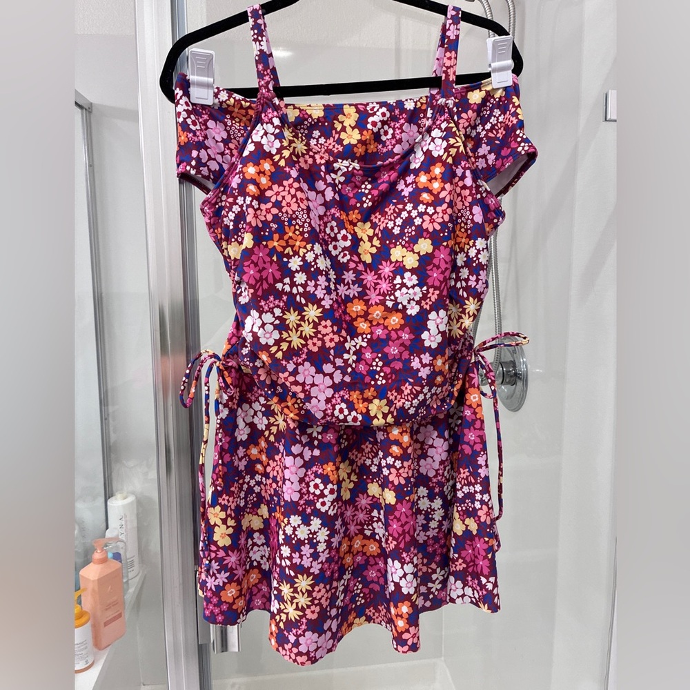 Floral Women's One Piece Swimsuit - Purple and Pink